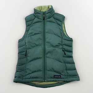 Patagonia Vest Womens Size XS Goose Down Puffer Vest Green Blue Zip Up